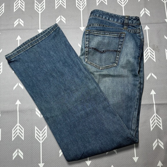 Talbots Stretch Embellished Jeans Sz 8 Mid‎ Rise Straight Rhine Stones Med Wash - Picture 1 of 10